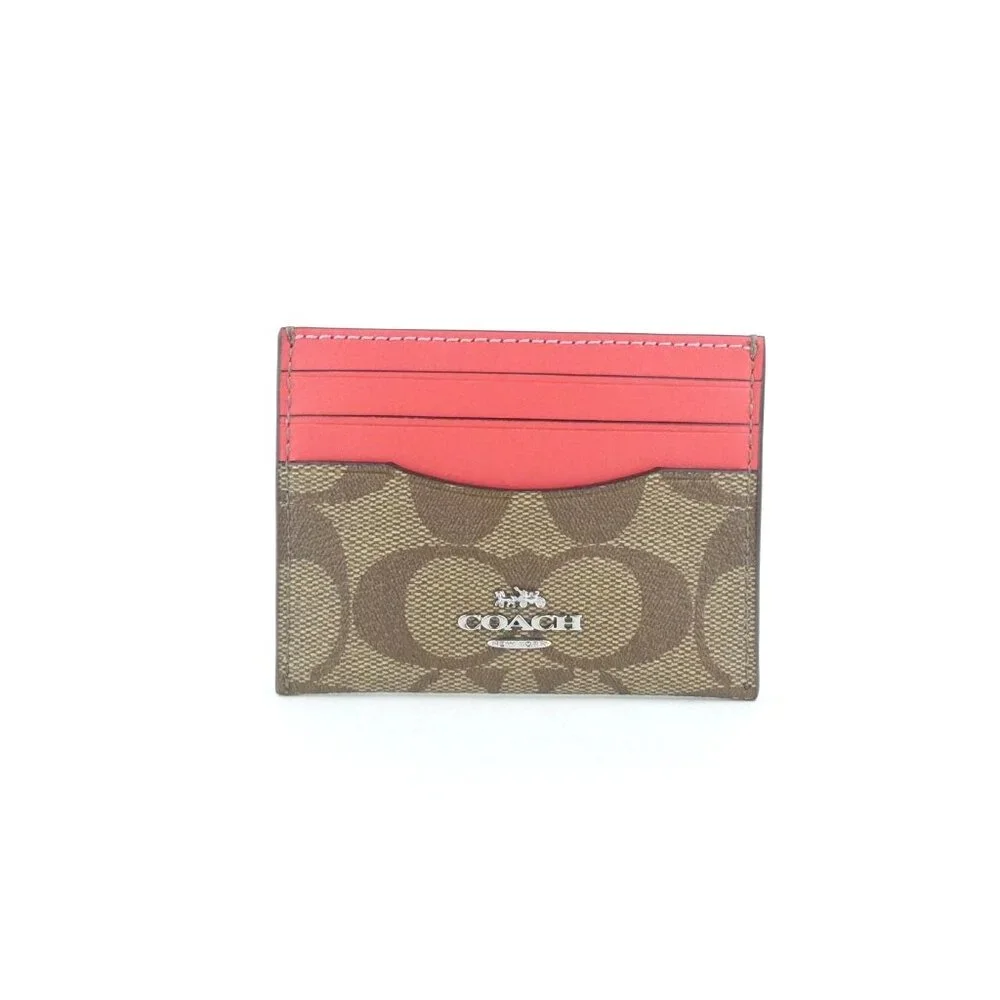 Coach‎ Signature Khaki Tangerine Slim ID Card Case NWT CH415